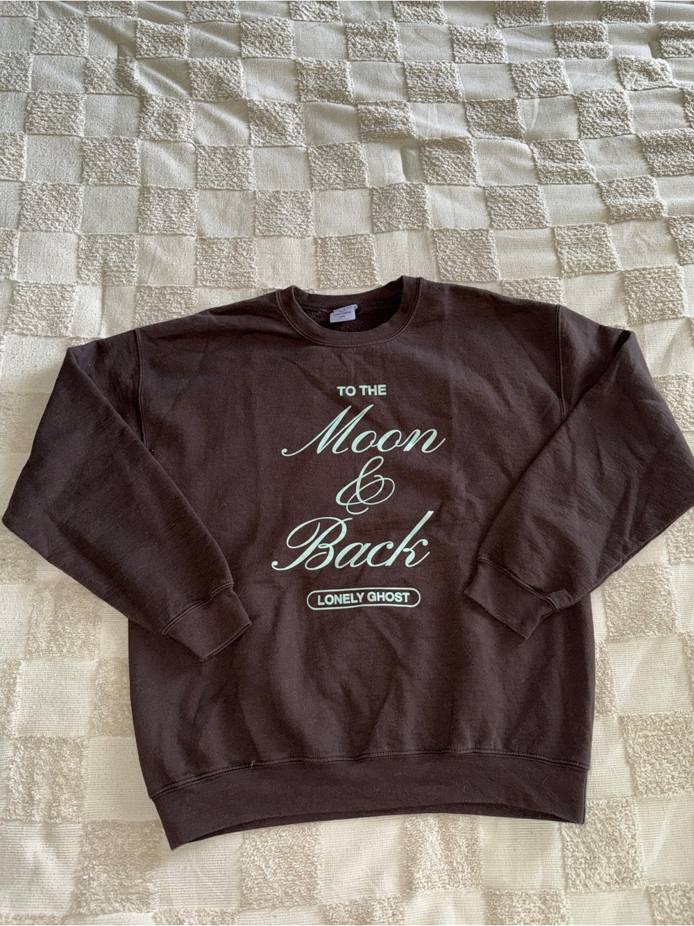 Lonely Ghost To The Moon & Back Crewneck Sweatshirt Brown Mint Large